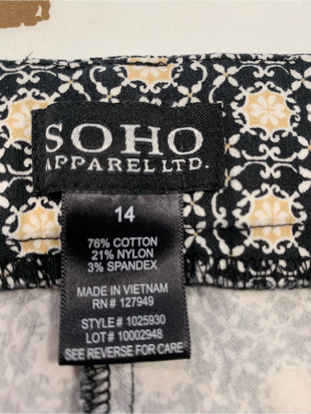 Soho Apparel Black and Cream Tile Print Ankle Dress Pants - Picture 3 of 6